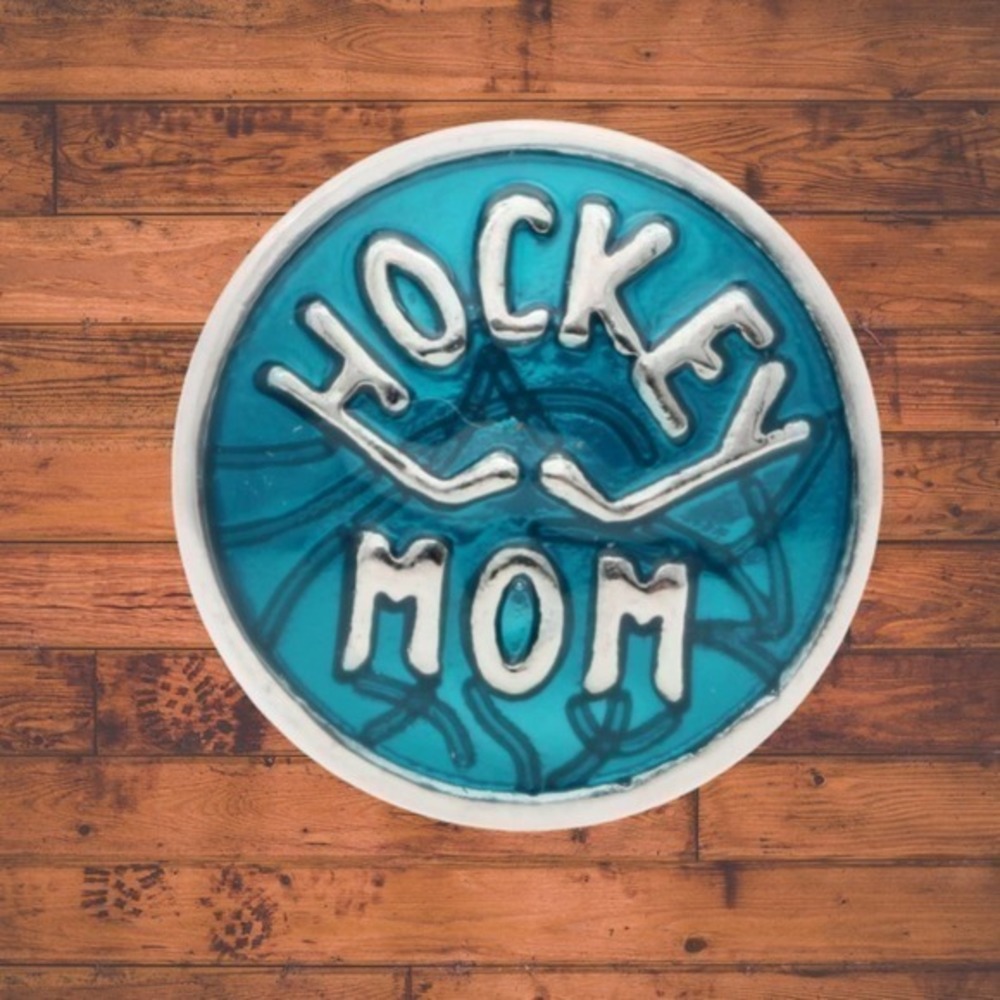 Blue Hockey Mom Snap Button